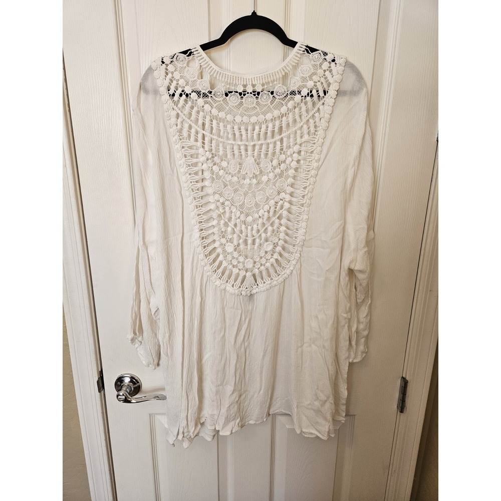 NWOT Torrid White Kimono Crochet Back LS Open Front Cover-Up Cardigan, 5X - Picture 5 of 5